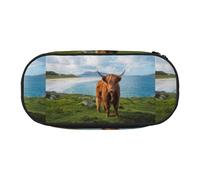 YOFIEN Highland Cow by The Sea,Small Pencil Case Large Capacity Pencil Pouch Office Stationery Organizer
