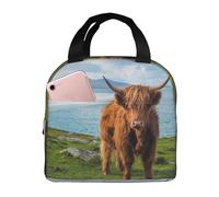 YOFIEN Highland Cow by The Sea Thickened Insulated Lunchbox Lunch Bag Reusable Leakproof