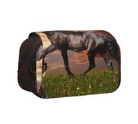 YOFIEN Horse Running On The Grassland Pencil Pouch Portable Double Layer Stationery Organizer