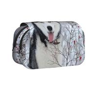 YOFIEN Husky in Winter Pencil Pouch Portable Double Layer Stationery Organizer
