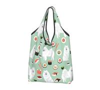 YOFIEN Japanese Spitz Sushi Samoye Dog Foldable Tote Bag Reusable Large Capacity Shopping Bags