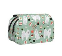 YOFIEN Japanese Spitz Sushi Samoye Dog Pencil Pouch Portable Double Layer Stationery Organizer