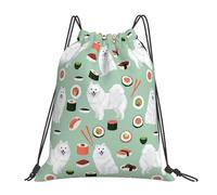 YOFIEN Japanese Spitz Sushi Samoye Dog Water Drawstring Backpack Resistant String Bag for Women Men Sports Gym Sackpack