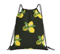 YOFIEN Lemon With Branch And Lilies Bouquet Black Water Drawstring Backpack Resistant String Bag for Women Men Sports Gym Sackpack