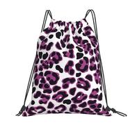 YOFIEN Leopard Pink Water Drawstring Backpack Resistant String Bag for Women Men Sports Gym Sackpack
