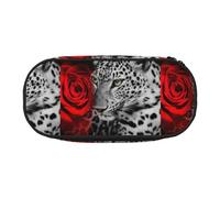 YOFIEN Leopard Red Rose,Small Pencil Case Large Capacity Pencil Pouch Office Stationery Organizer