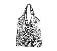 YOFIEN Leopard Tiger Print Black And White Foldable Tote Bag Reusable Large Capacity Shopping Bags