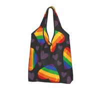 YOFIEN Lgbt Pride Gay Rainbow Heart Foldable Tote Bag Reusable Large Capacity Shopping Bags