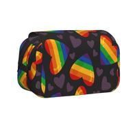 YOFIEN LGBT Pride Gay Rainbow Heart Pencil Pouch Portable Double Layer Stationery Organizer