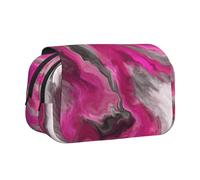 YOFIEN Magenta Black Grey Jewel Tone Fluid Art Swirl Pencil Pouch Portable Double Layer Stationery Organizer