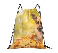 YOFIEN Maple German Shepherd Dog Water Drawstring Backpack Resistant String Bag for Women Men Sports Gym Sackpack