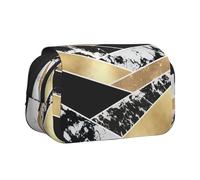 YOFIEN Modern Gold Black White Glitter Marble Geometric Art Pencil Pouch Portable Double Layer Stationery Organizer