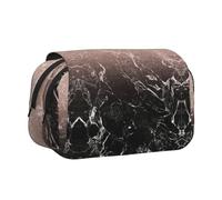 YOFIEN Modern Rose Gold Black Marble Pink Glitter Pencil Pouch Portable Double Layer Stationery Organizer