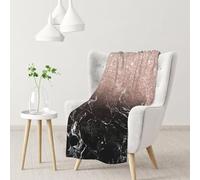 YOFIEN Modern Rose Gold Black Marble Pink GlitterFlannel Throw Fluffy Blanket for Couch, Soft Cozy Blankets