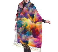 YOFIEN Multi Coloured Cloud Explosion,Cashmere Feel Shawls Wraps Women Winter Fringed Scarf Light Stole