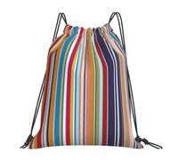 YOFIEN Multi Coloured Stripes Water Drawstring Backpack Resistant String Bag for Women Men Sports Gym Sackpack