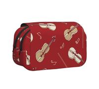 YOFIEN Music Violin Red Note Pencil Pouch Portable Double Layer Stationery Organizer