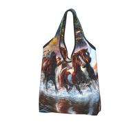 YOFIEN Native American Indians Horses Foldable Tote Bag Reusable Large Capacity Shopping Bags