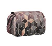 YOFIEN Nordic Style, Geometric Pattern Pink Rose, Gold Pencil Pouch Portable Double Layer Stationery Organizer