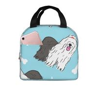 YOFIEN Old English Sheepdog Pattern Thickened Insulated Lunchbox Lunch Bag Reusable Leakproof