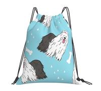 YOFIEN Old English Sheepdog Pattern Water Drawstring Backpack Resistant String Bag for Women Men Sports Gym Sackpack