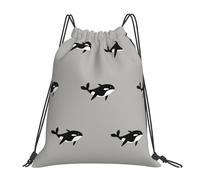 YOFIEN Orca Whale Seamless Pattern Cartoon Style Water Drawstring Backpack Resistant String Bag for Women Men Sports Gym Sackpack