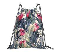 YOFIEN Painted Protea Pattern On White Background Water Drawstring Backpack Resistant String Bag for Women Men Sports Gym Sackpack