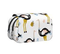 YOFIEN Pattern with Ostrich and Hand Drawn Pencil Pouch Portable Double Layer Stationery Organizer