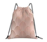 YOFIEN Pink Rose Copper Gray Art Deco Seashells Scales Water Drawstring Backpack Resistant String Bag for Women Men Sports Gym Sackpack