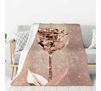 YOFIEN Pink Rose Flower Gold Copper Sequin Sparkly Super Soft Throw Flannel Blanket Thick Comfy Cozy Couch 80"x60"