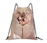 YOFIEN Pink Rose Flower Gold Copper Sequin Sparkly Water Drawstring Backpack Resistant String Bag for Women Men Sports Gym Sackpack