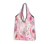 YOFIEN Pink Rose Flowers (2) Foldable Tote Bag Reusable Large Capacity Shopping Bags