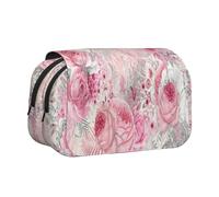 YOFIEN Pink Rose Flowers (2) Pencil Pouch Portable Double Layer Stationery Organizer