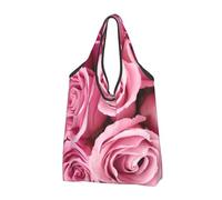 YOFIEN Pink Rose Foldable Tote Bag Reusable Large Capacity Shopping Bags