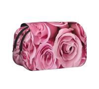 YOFIEN Pink Rose Pencil Pouch Portable Double Layer Stationery Organizer