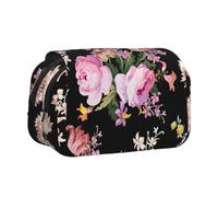 YOFIEN Pink Roses Vintage On Nature Rose Pencil Pouch Portable Double Layer Stationery Organizer