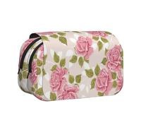 YOFIEN Pink Vintage Rose Pattern Pencil Pouch Portable Double Layer Stationery Organizer