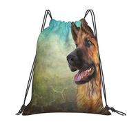 YOFIEN Portrait Of German Shepherd Dog Print Water Drawstring Backpack Resistant String Bag for Women Men Sports Gym Sackpack