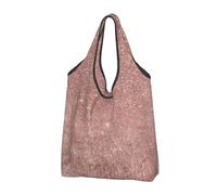 YOFIEN Printed Girly Glam Pink Rose Gold Foil And Glitter Foldable Tote Bag Reusable Large Capacity Shopping Bags