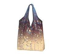 YOFIEN Rain Drops On Glass Printed Foldable Tote Bag Reusable Large Capacity Shopping Bags