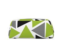 YOFIEN Random Triangles Lime Green Gray Black On White Pencil Case for Girls, Pen Pouch Organizer Pencil Bag with Zipper