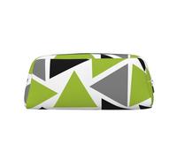 YOFIEN Random Triangles Lime Green Gray Black On White Pencil Case for Girls, Pen Pouch Organizer Pencil Bag with Zipper