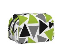 YOFIEN Random Triangles Lime Green Gray Black On White Pencil Pouch Portable Double Layer Stationery Organizer