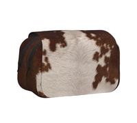 YOFIEN Red Brown Cowhide Pencil Pouch Portable Double Layer Stationery Organizer