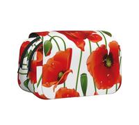 YOFIEN Red Poppy Flowers Pencil Pouch Portable Double Layer Stationery Organizer