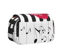 YOFIEN Red Rose On Piano Musical Notes Pencil Pouch Portable Double Layer Stationery Organizer