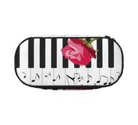 YOFIEN Red Rose On Piano Musical Notes,Small Pencil Case Large Capacity Pencil Pouch Office Stationery Organizer