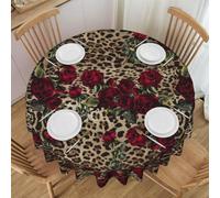 YOFIEN Red Roses Leopard Print,Round Tablecloth 462 Inches Table Cloth Stain and Wrinkle Resistant Washable Polyester Table Cover