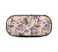 YOFIEN Retro Beautiful Boats Palm Trees,Small Pencil Case Large Capacity Pencil Pouch Office Stationery Organizer