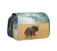 YOFIEN Rhino Rhinoceros Pencil Pouch Portable Double Layer Stationery Organizer